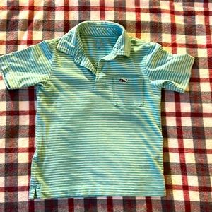 Vineyard Vines Boys 3T Polo Shirt Green White Stripes Short Sleeve